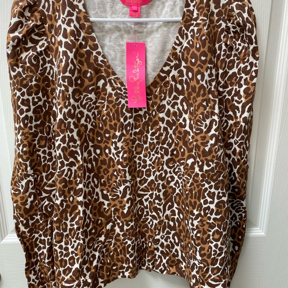 Lilly Pulitzer My Favorite Spot V-Neck Long Sleeve Blouse Large NWT